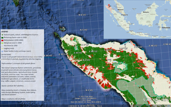 Aceh province, Indonesia. Image courtesy of Sumatran Forest and Google Earth.  Read more at http://news.mongabay.com/2013/0212-aceh-spatial-plan.html#XzbgCrmo6TmOC9gi.99 